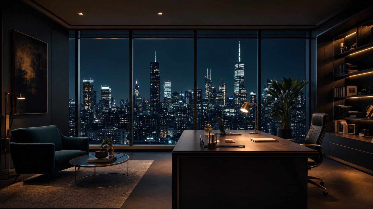 A practice office at night — we work while your part of the world sleeps